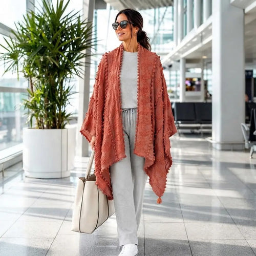 The Terracotta Pom-Pom Travel Shawl