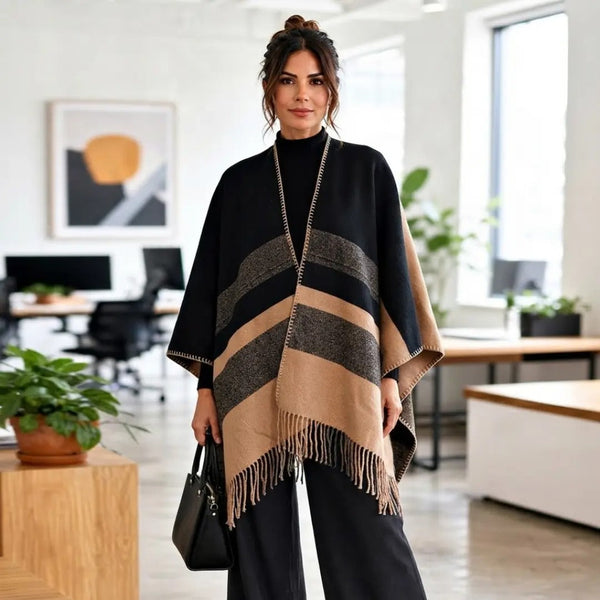 Midnight & Camel Colorblock Wrap Shawl