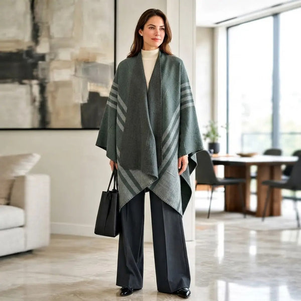 Sage Green Striped Wrap Shawl