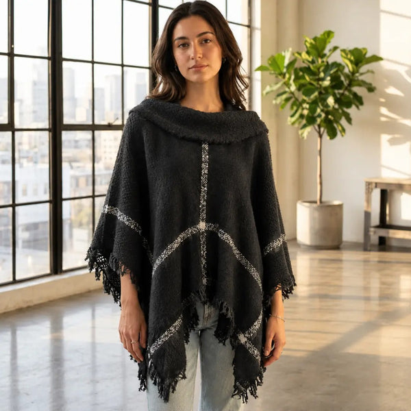 The Midnight Tweed Cowl Poncho Shawl