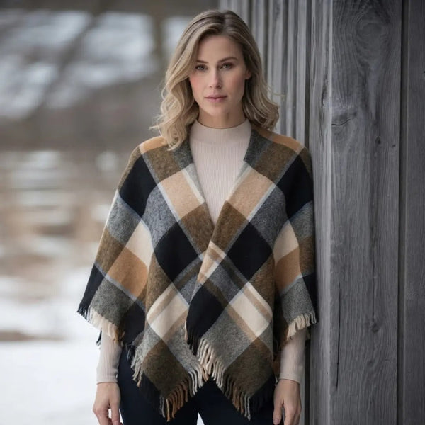 The Highland Hearth Plaid Fringe Shawl