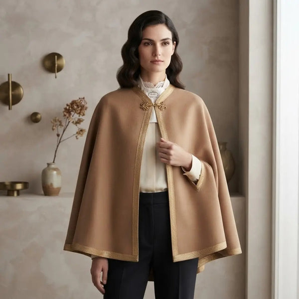 Vintage-Inspired Tan Open-Front Shawl