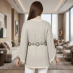 Chevron Pattern Neutral Cashmere-Feel Cape Shawl