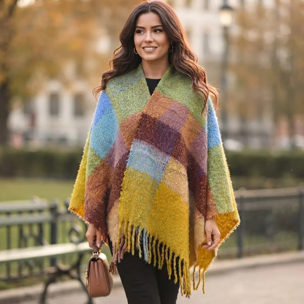 Autumn Mosaic Oversized Fringe Shawl