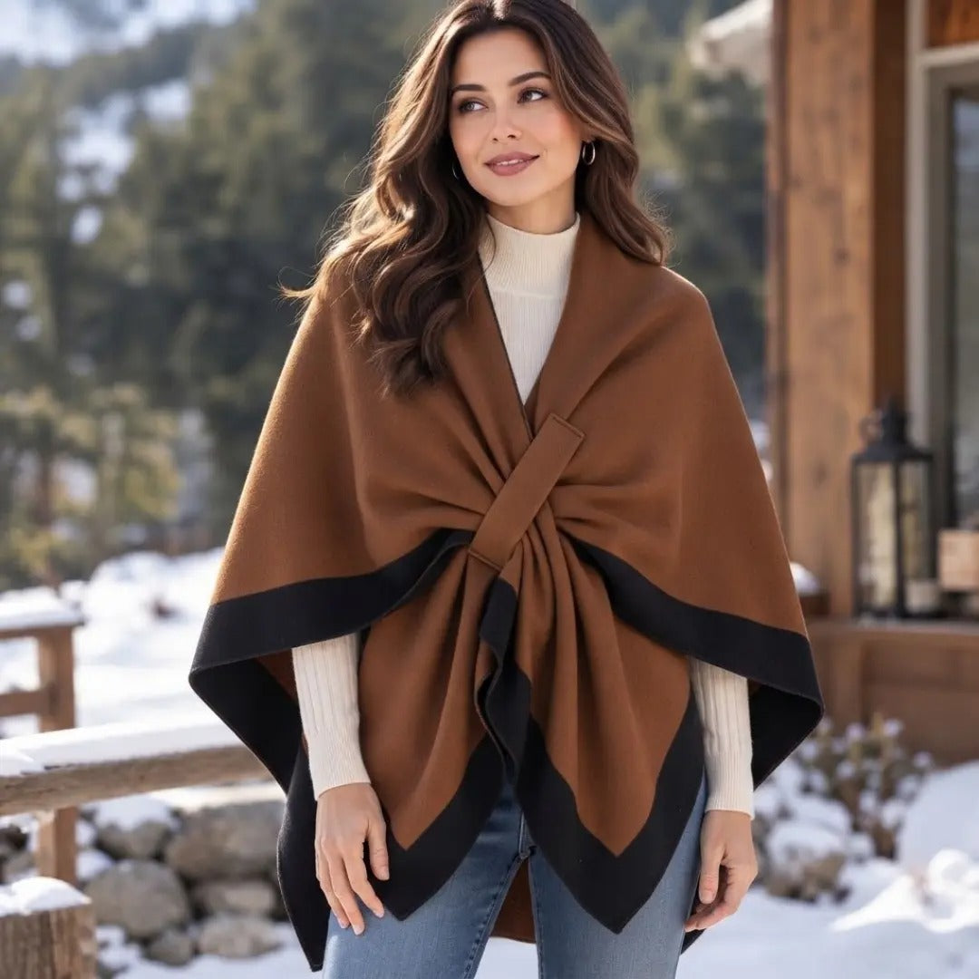 Caramel & Black Colorblock Wrap Shawl