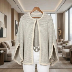 Chevron Pattern Neutral Cashmere-Feel Cape Shawl
