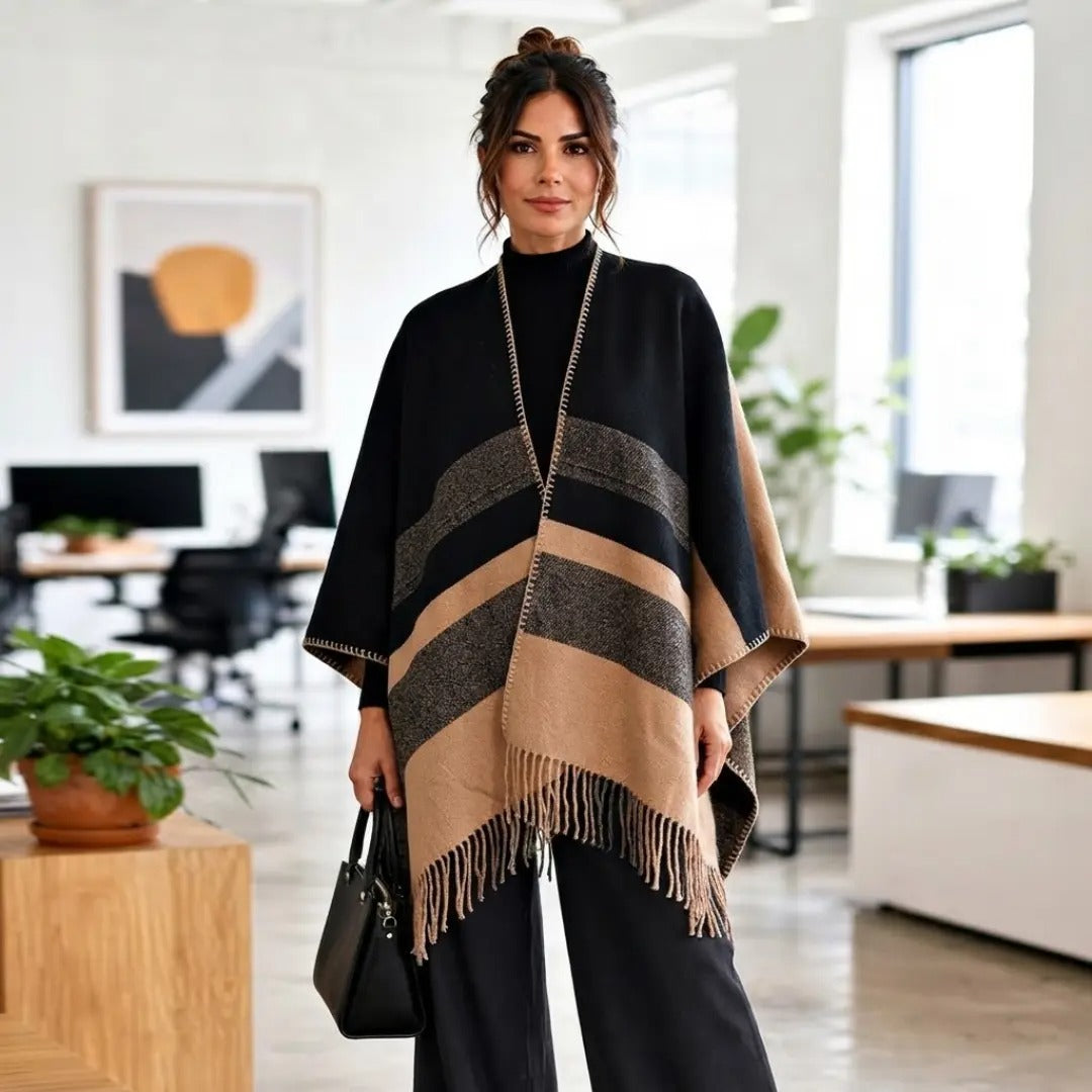 Midnight & Camel Colorblock Wrap Shawl