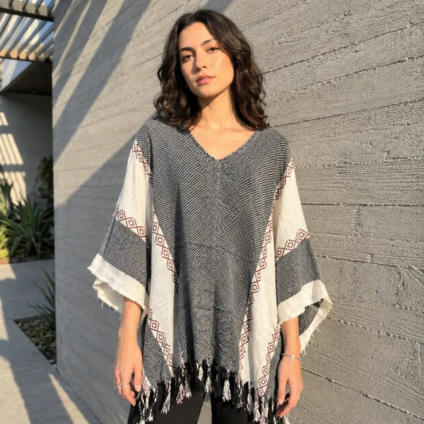 The Aztec Nomad Geometric Fringe Poncho Shawl