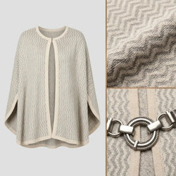 Chevron Pattern Neutral Cashmere-Feel Cape Shawl