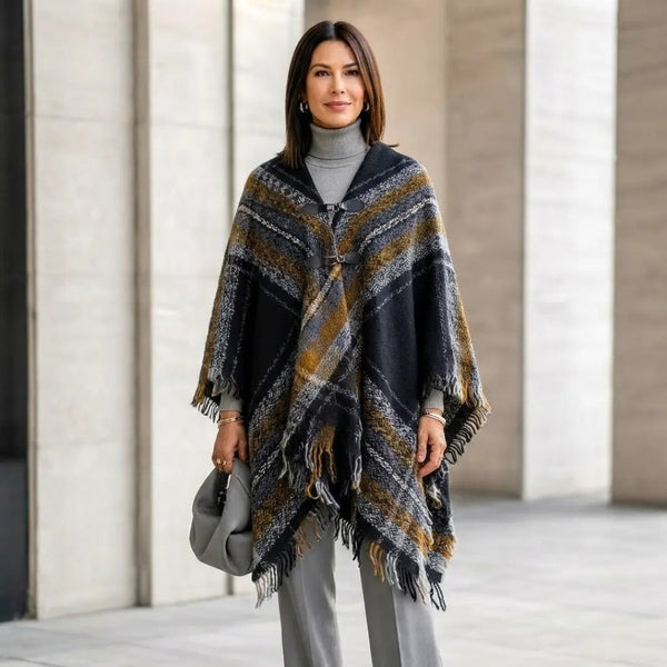 Midnight & Mustard Plaid Toggle Wrap Shawl