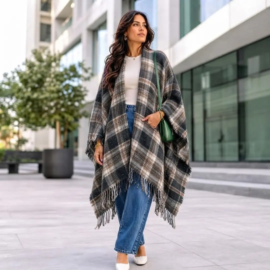 The Woodland Check Fringe Wrap Shawl