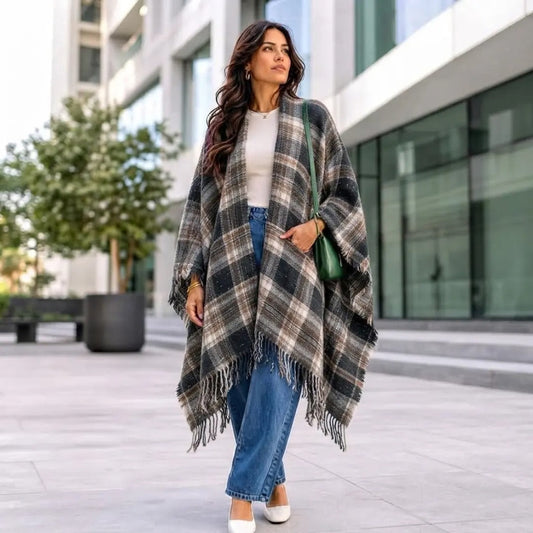 The Woodland Check Fringe Wrap Shawl
