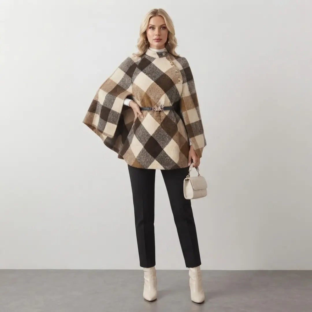 Tailored Tartan Belted Shawl Cape