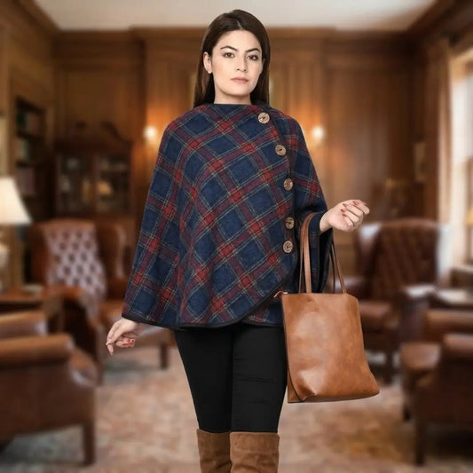 The Kensington Plaid Button-Front Poncho Shawl