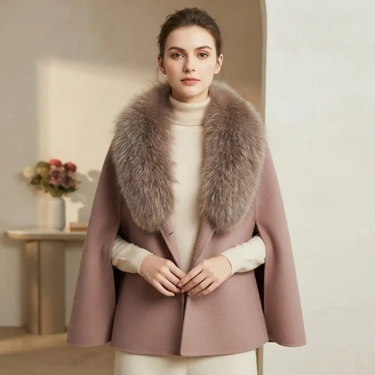 Blush Faux Fur Collar Cape Shawl